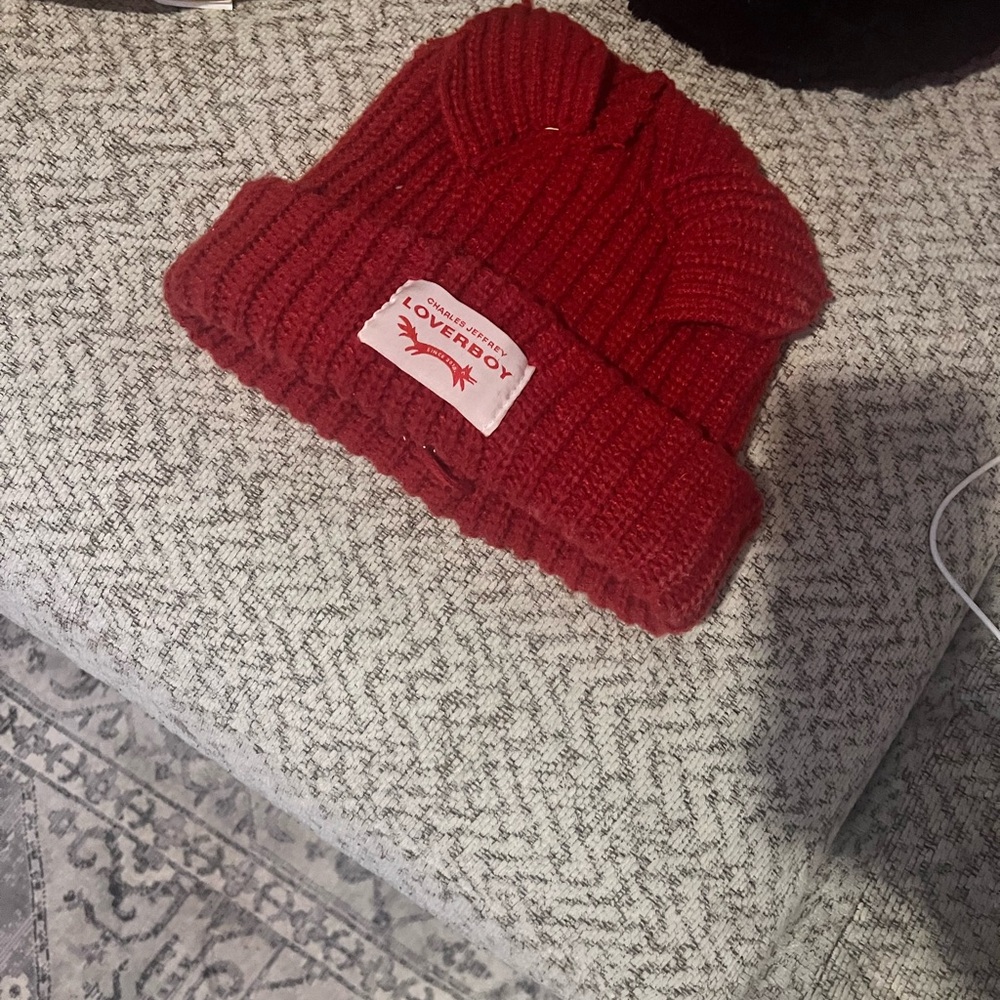 Charles Jourdan Red Ribbed Knit Beanie